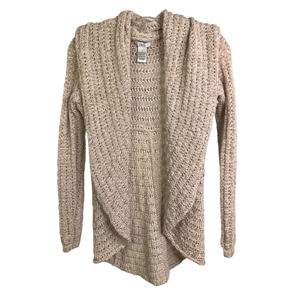 Cache Cardigan Womens Size XS‎ Beige Open Weave Knit Open Front Stretch